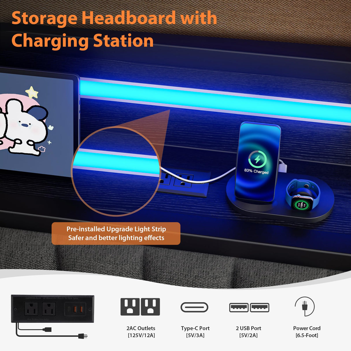 Daybed with Trundle and LED Light, Heavy Duty Metal Twin Bed Frame with Upholstered Storage Headboard & Charging Station, Day Bed Pop Up Trundle Bed Twin for Living Room,Bedroom and Guest Room (Black) Jocoevol