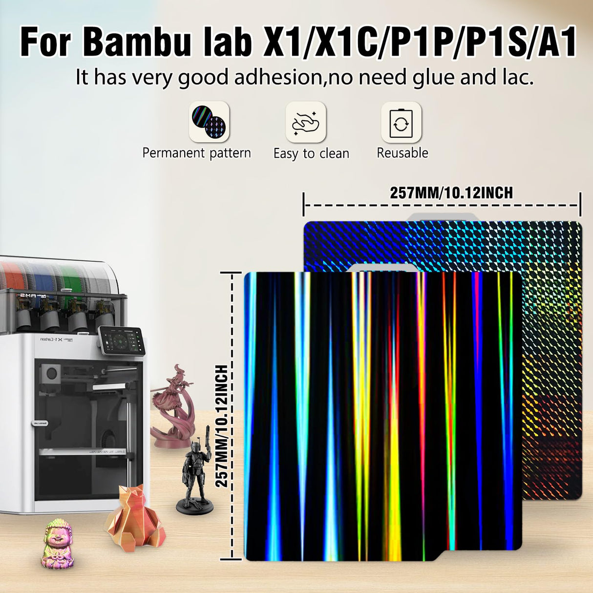 Wefuit 3D Printer H1H Build Plate for Bambu Lab A1/X1C/X1/X1E/P1P/P1S 3D Printer,257x257mm Spring Steel Plate,Double Sided Flexible Sheet Removable Platform (Light Beam H1H +Phantom H1H) Wefuit