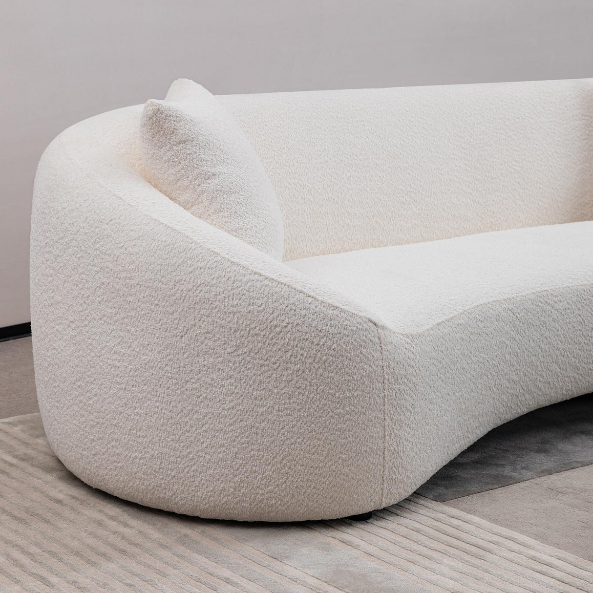 Minimalist Curved Sofa 3 Seater Boucle Teddy Velvet Fabric Upholstered Sofa, Tight Curved Back Velvet Cloud Sofa for Living Room Apartment Office (White+Teddy) mr.waiba
