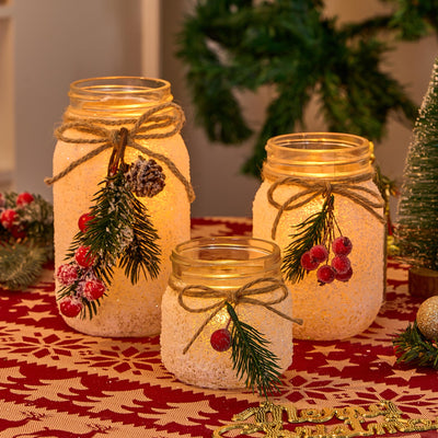 KIVIVO Christmas Centerpieces for Tables, Table Decor with Mason Jar, Flowers, Christmas Winter Table Decorations Centerpieces, Xmas Holiday Center pieces for Tables, Kitchen, Room, Dining Decor