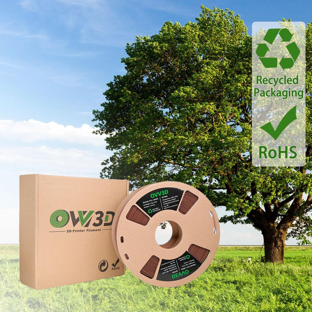 OVV3D Wood PLA Filament 1.75mm, Cherrywood Filament 3D Printer Filament, Add More Than 30% Real Wood Fiber, Matte Frosted 3D Filament, 1.75 PLA 3D Printing Filament OVVNYXE