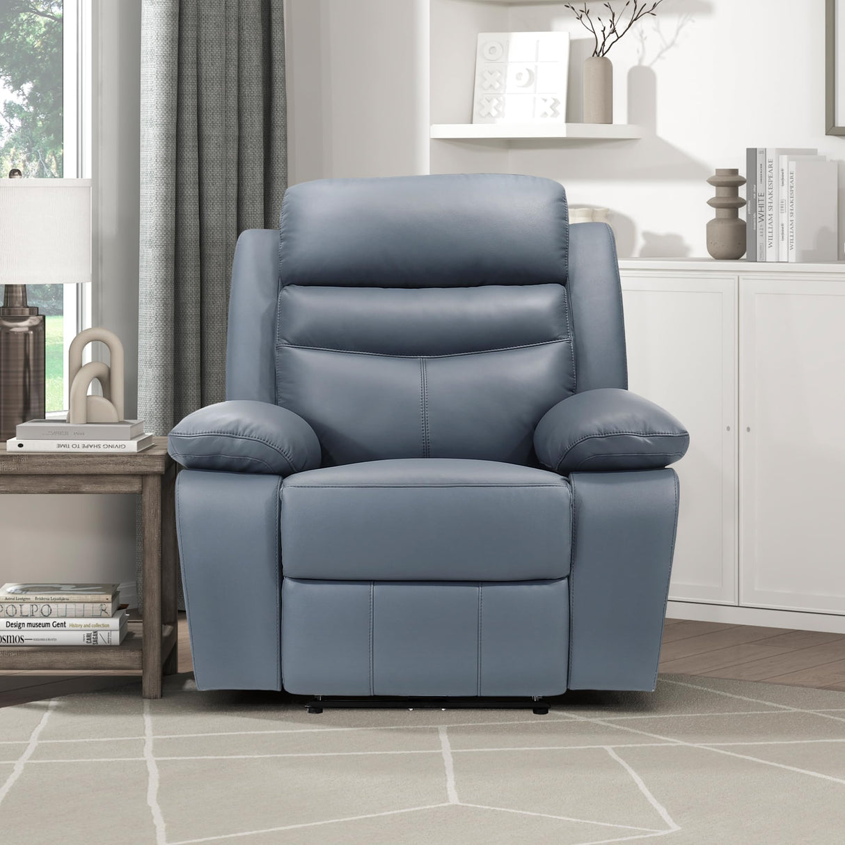 Lexicon Recliner Chair Living Room Leather Match Reclining Sofa Chair, Home Theater Seating, Wall Hugger Recliner, Power Recliner Sofa Chair for Living Room/Office/Apartment, Blue Lexicon