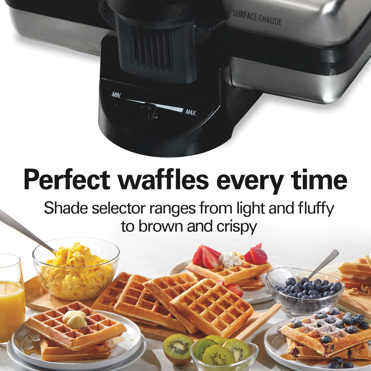 Hamilton Beach Belgian Mini Waffle Maker with Shade Control, Makes 2 at Once, Create Personalized Keto Chaffles and Hash Browns, Non-Stick Plates, Compact Design, Stainless Steel Hamilton Beach