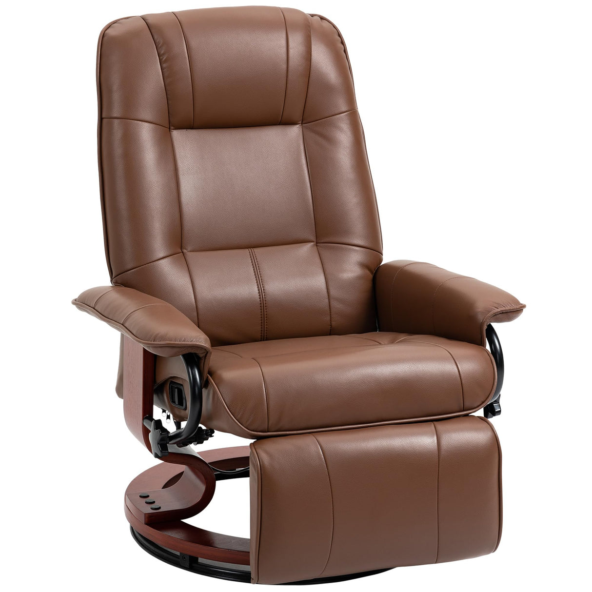 HOMCOM Faux Leather Manual Recliner, Adjustable Swivel Lounge Chair with Footrest, Armrest and Wrapped Wood Base for Living Room, Brown HOMCOM