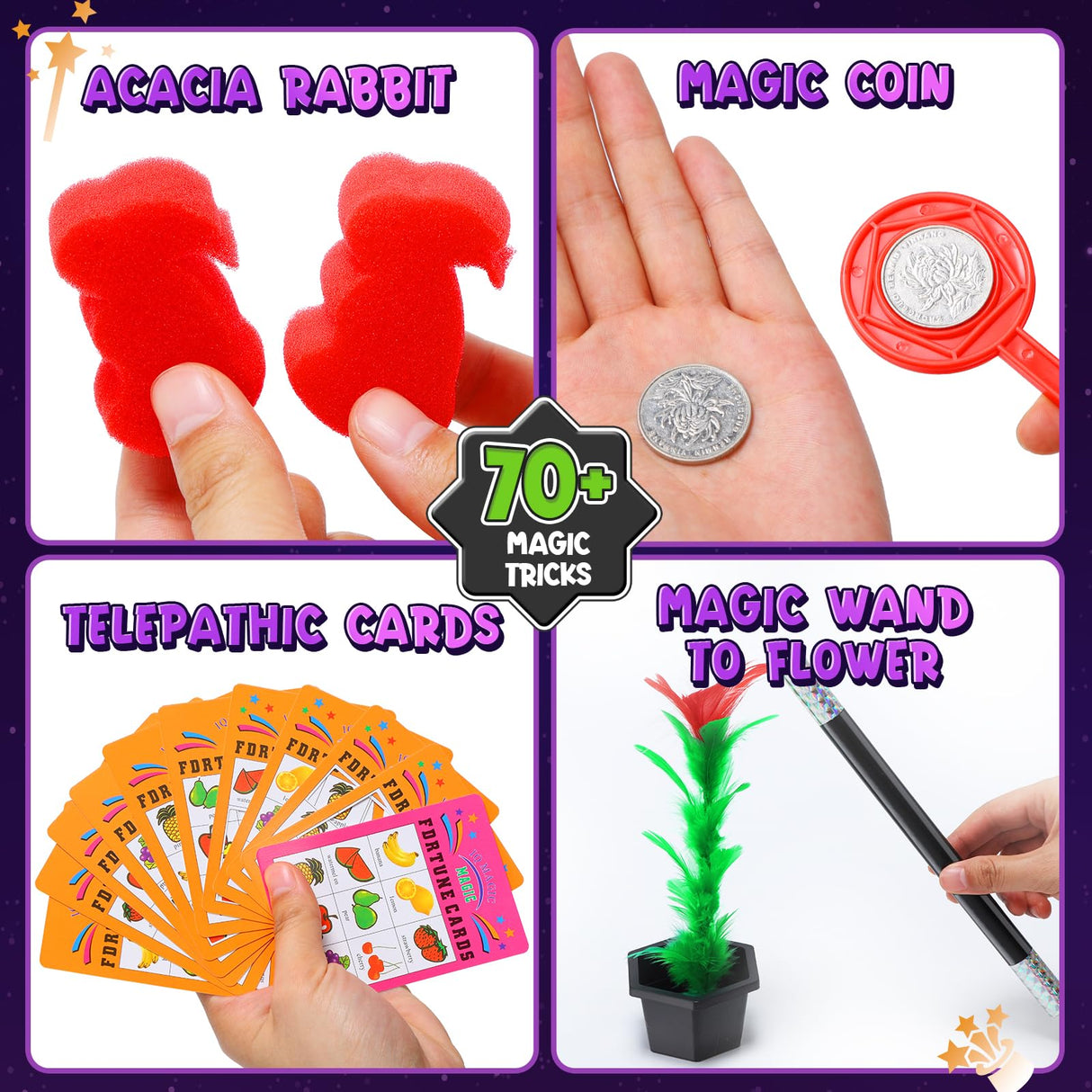 Skirfy Magic Kit-Magic Tricks for Kids Ages 6-8,75+ Magic Kit for Kids 8-12 with Flattern The Dice,Acacia Rabbit, for Kids Boys Girls Skirfy