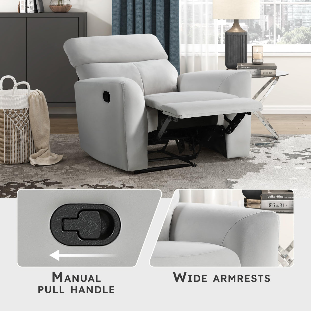 Lexicon Recliner Chair Living Room Reclining Sofa Chair, Home Theater Seating, Wall Hugger Recliner, Manual Recliner Sofa Chair for Living Room/Office/Apartment, Gray Lexicon