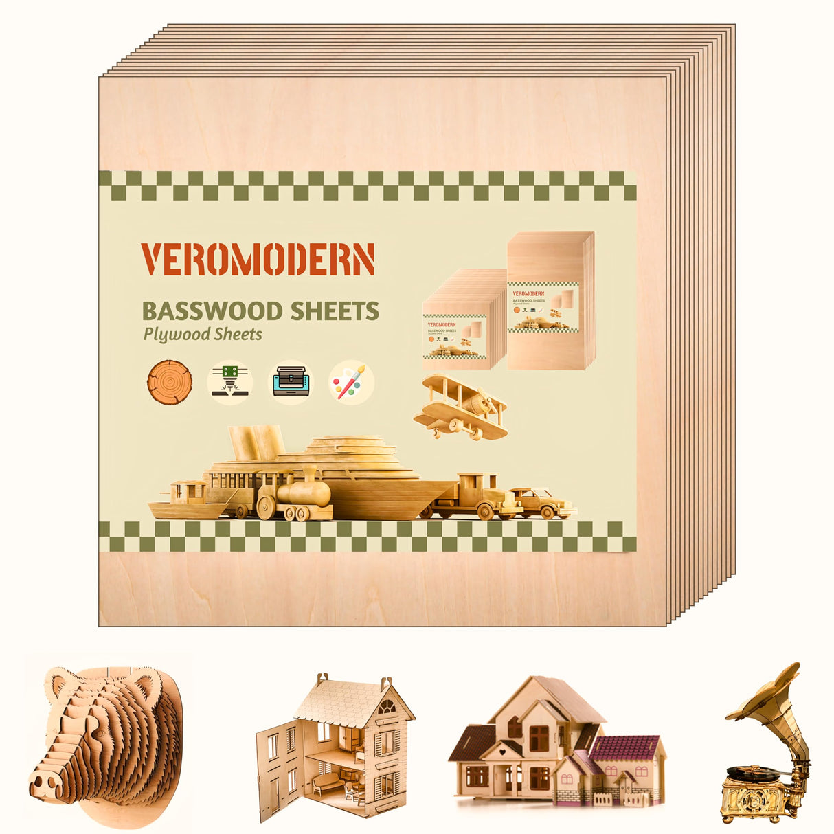 16PCS Basswood Sheets 1/16″×12″×12″,1/16'' Plywood Sheets Used for glowforge,1.5mm Unfinished Wood Perfect for Arts and DIY Crafts, School Projects, Wood Burning and Laser Projects VeroModern