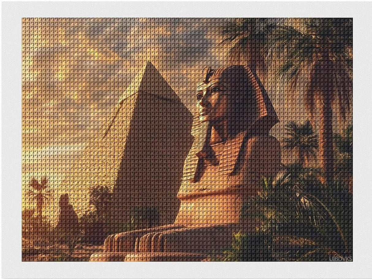 UIBDVKS Ancient Egypt Secrets Pyramid Sphinx Diamond Painting Art Kits Round Full Drill Diamond Art Painting for Home Wall Decor 12x16inch UIBDVKS