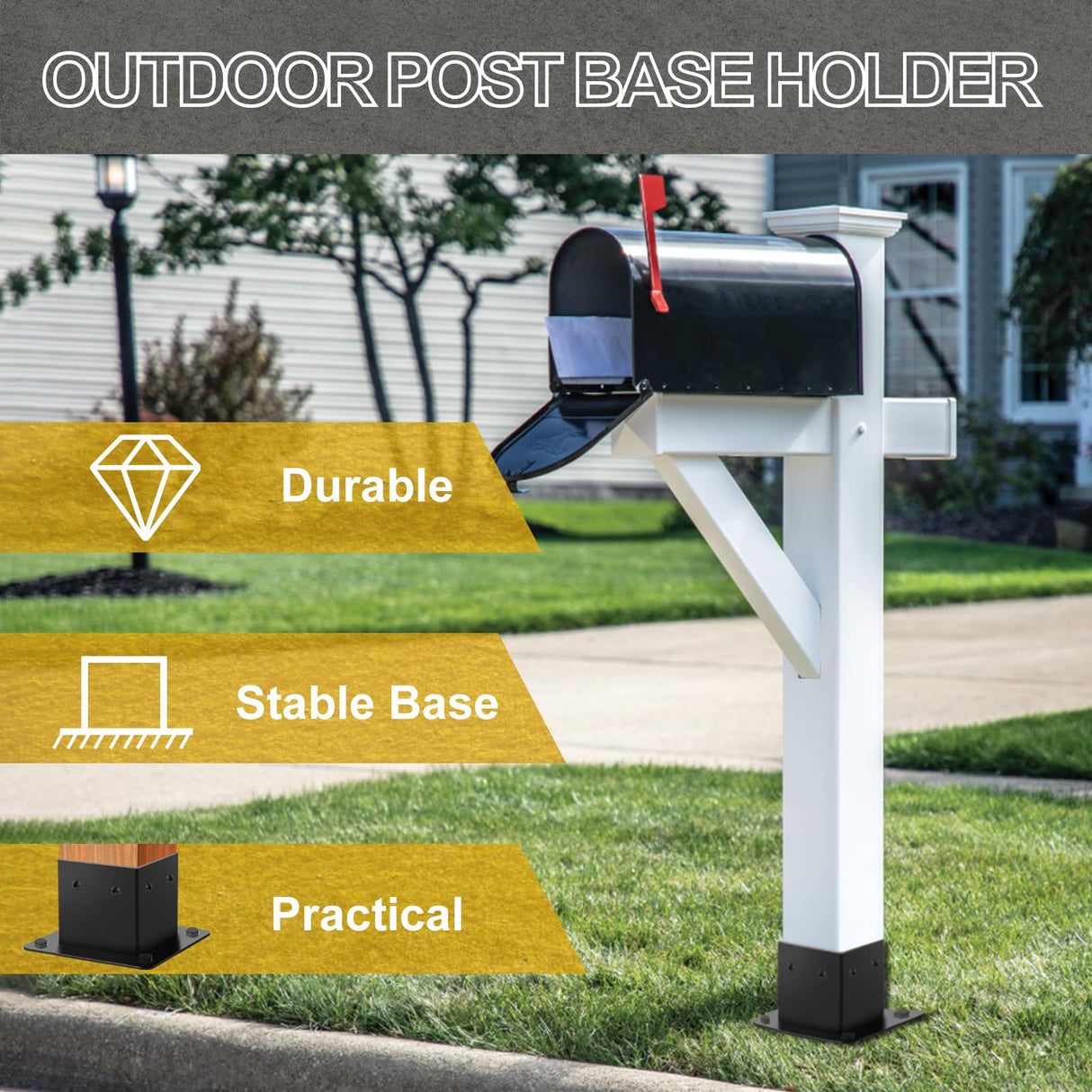 FNXAOR 4x4 Post Base 6 Pcs, Inner Size 3.5"x3.5" Fence Post Base Brackets, Metal Post Anchor Matte Black Wood Post Brackets Heavy Duty Powder-Coated for Pavilion Deck Railing Support Deck Base Plate FNXAOR