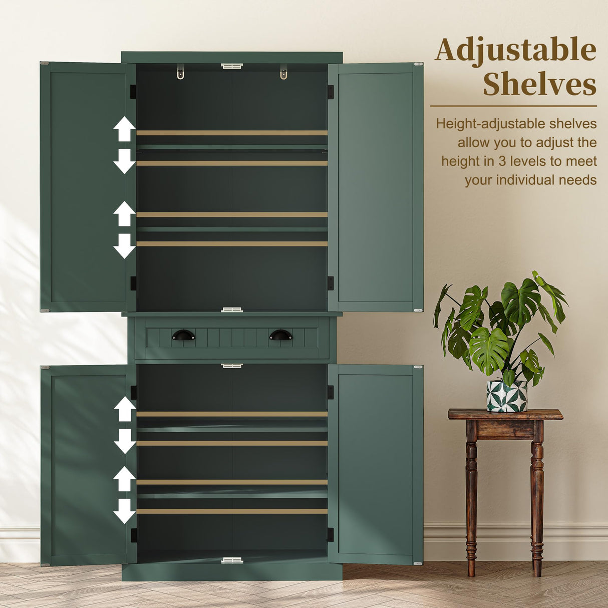 ARTPOWER 72" Tall Kitchen Pantry Storage Cabinet with Drawer and Adjustable Shelves, Pantry Cabinet for Kitchen, Bathroom or Hallway, Green ARTPOWER
