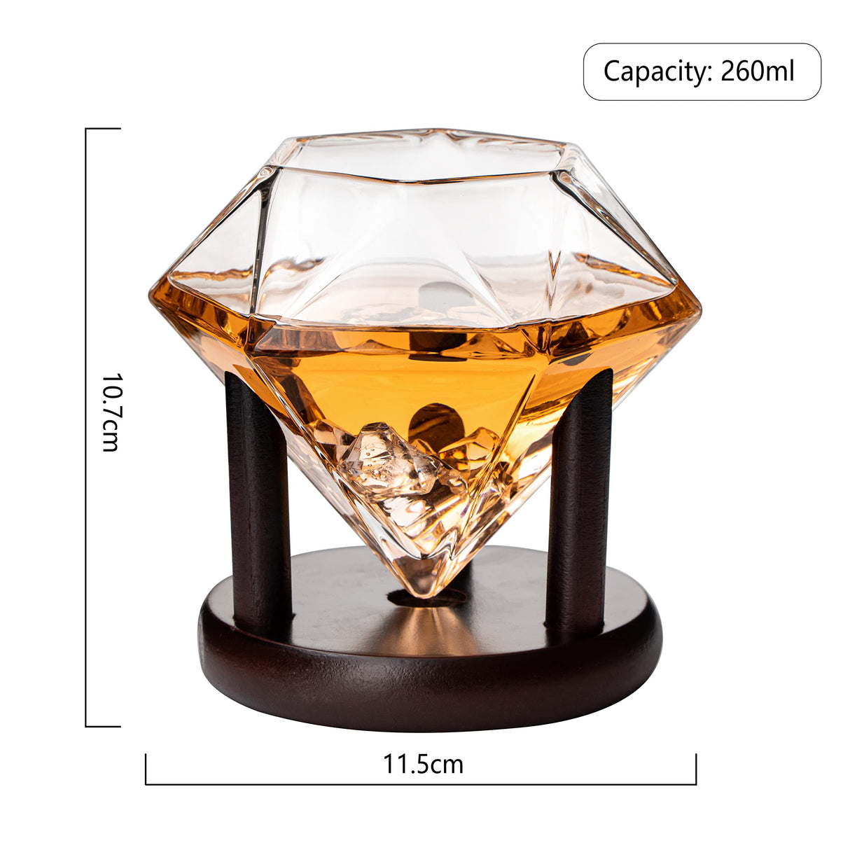 Set of 4 Diamond Whiskey & Wine Glasses With Wood Stands 10oz - Wine, Whiskey, Water, Diamond Shaped, Diamonds Collection Sparkle Patented Wine Savant - Stands Alone, Or on Stand, Cocktail Barware The Wine Savant