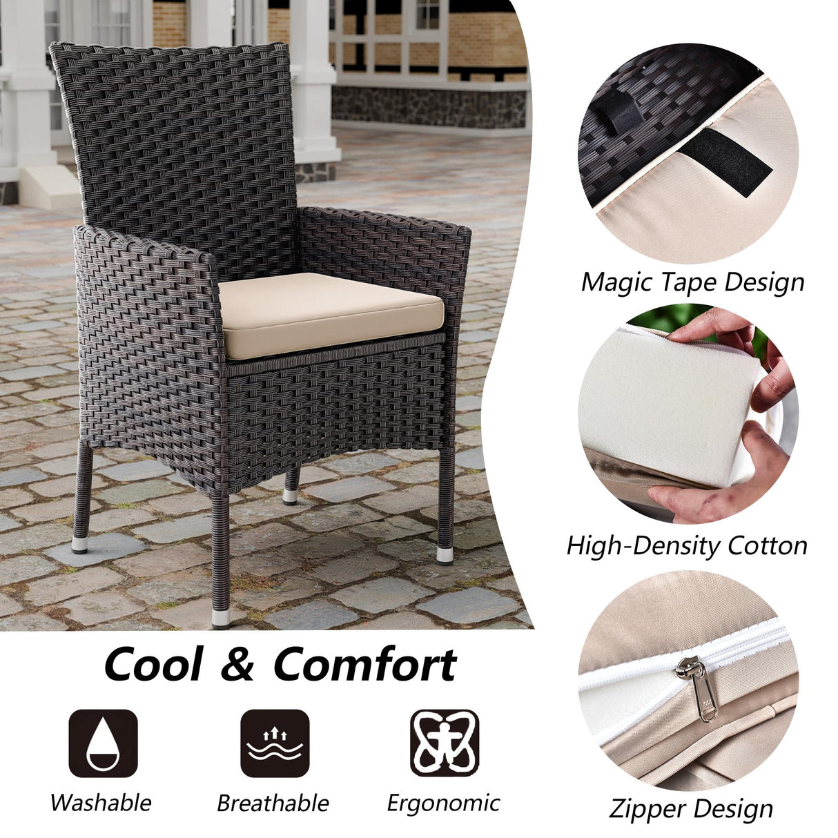 Kullavik 10-Piece Outdoor Dining Set Patio Rattan Furniture Set,Patio Dining Table and Chairs Set with 8 Chairs and Cushions,Square Glass Tabletop with Umbrella Hole for Patio,Backyard,Garden,Sand Kullavik