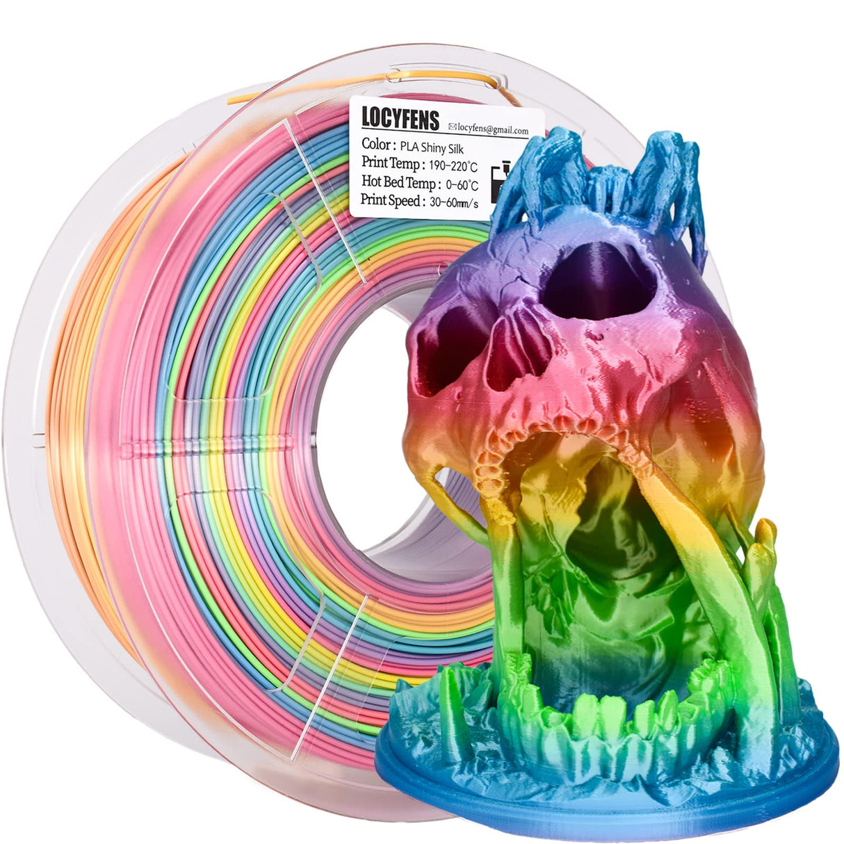 LOCYFENS Silk PLA Filament Multicolor, 3D Printer Filament Rainbow PLA Filament 1.75mm +/- 0.02mm, 3D Printing Filament 1kg/2.2lbs LOCYFENS