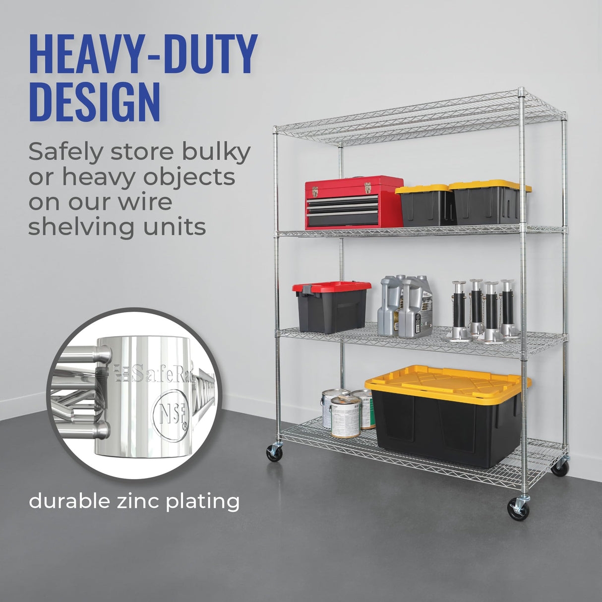 Heavy-Duty Steel Wire Storage Shelves on Wheels - Adjustable Height, NSF Certified by SafeRacks SafeRacks