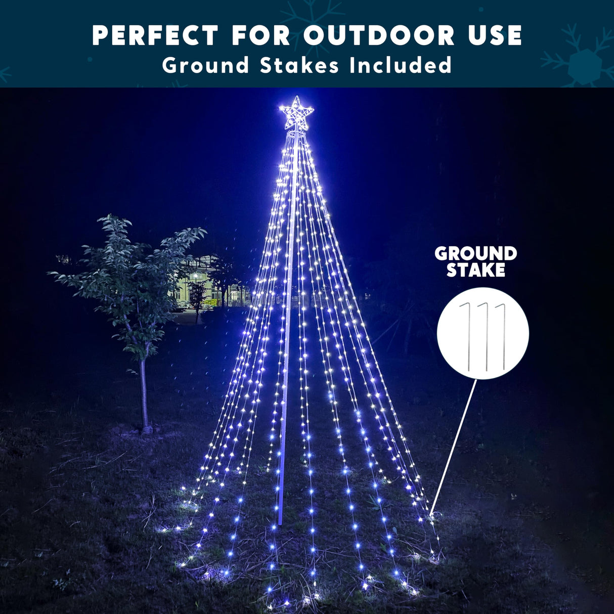 JOIEDOMI 10 ft Cone Tree Yard Light Decorations, 560 LED Cool White Lights with Metal Stakes for Indoor Outdoor Garden Holiday Décor, Christmas Eve Night Décor Joiedomi