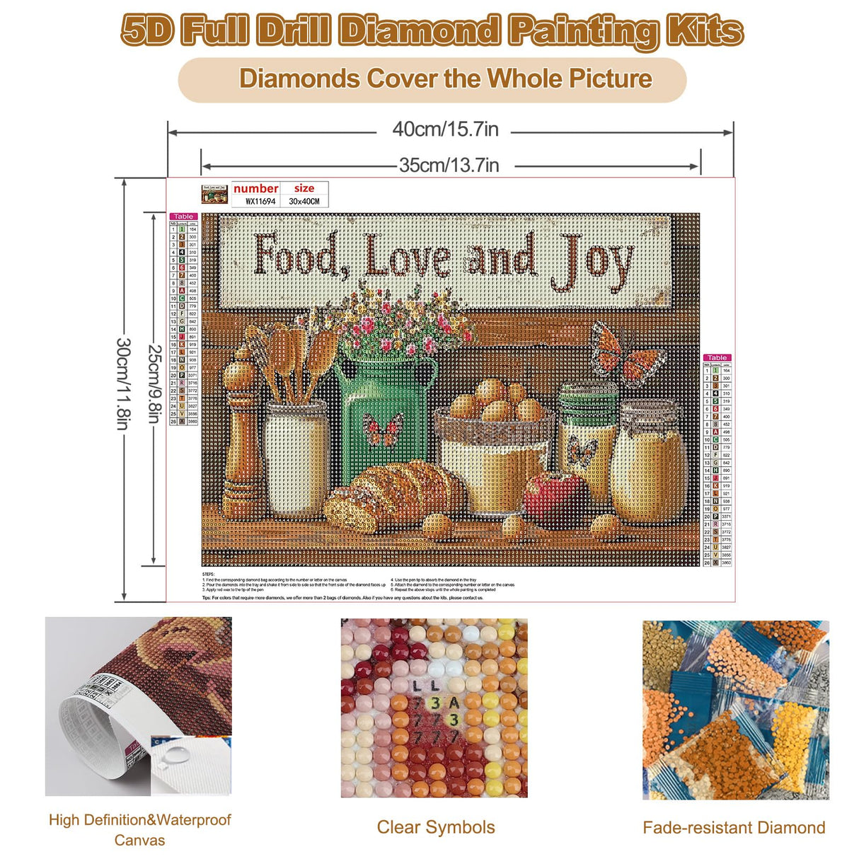 CEOVR Kitchen Diamond Art Kits for Adults, Food Diamond Painting Dots DIY Gem Art, Adult Crafts Kits Wall Decor for Home Office 12x16in CEOVR
