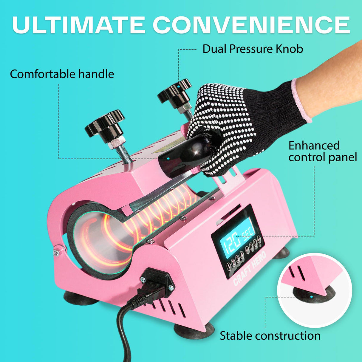 Tumbler Heat Press Machine Craft Hero (Pink) for 11oz, 15oz,16oz, 20oz, 30oz Sublimation Blanks Tumblers, Glass/Ceramic Mug, Coffee Cup with Sublimation Paper/Heat Tape CRAFT HERO