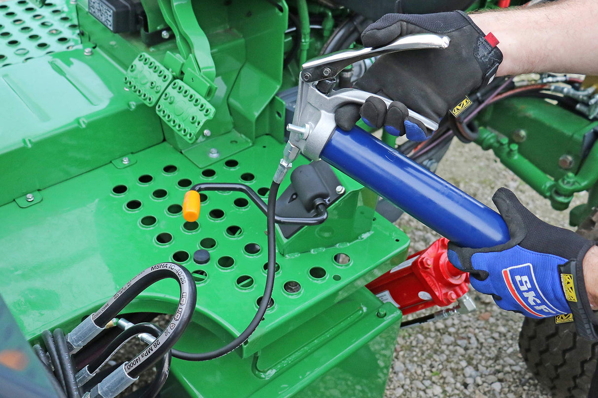 Lincoln 1134 Pistol Grip Grease Gun with 18" Whip Flex Hose and Coupler, 6" Rigid Extension, 7,500 PSI, Premium Dual Lip Follower, Variable Stroke, Jam-Proof Toggle, Filler Air Bleeder Combo Lincoln