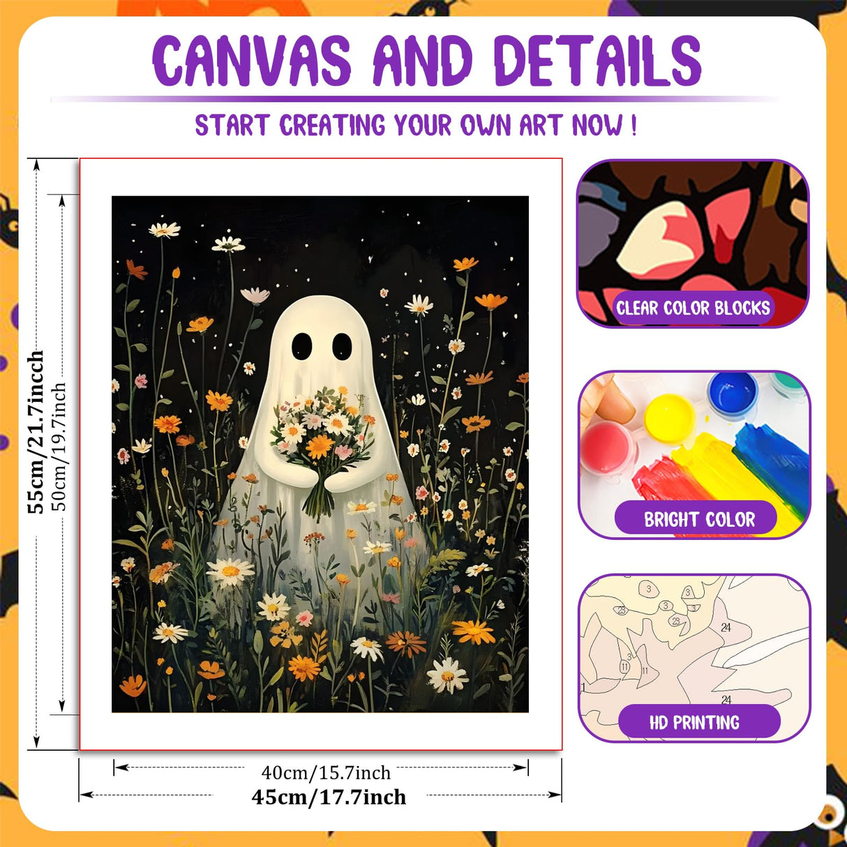 Halloween Paint by Numbers Kit for Adults, Ghost Paint by Number for Adults on Canvas, Acrylic Ghost Halloween Paint by Number for Adult Beginners for Gift Home Decor 16x20 Inch hkejoi
