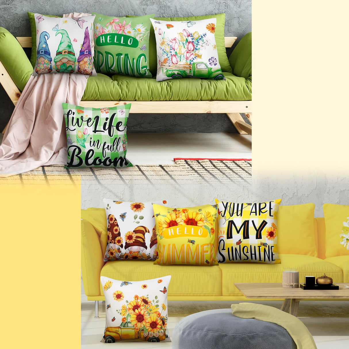 Preboun 16 Set Holiday Pillow Covers 18 x 18 Inch Winter Throw Pillow Covers Seasonal Pillowcases Fall Gnome Pillowcases Spring Flower Summer Sunflower Plaid Cushion for Home Farmhouse Decor Preboun