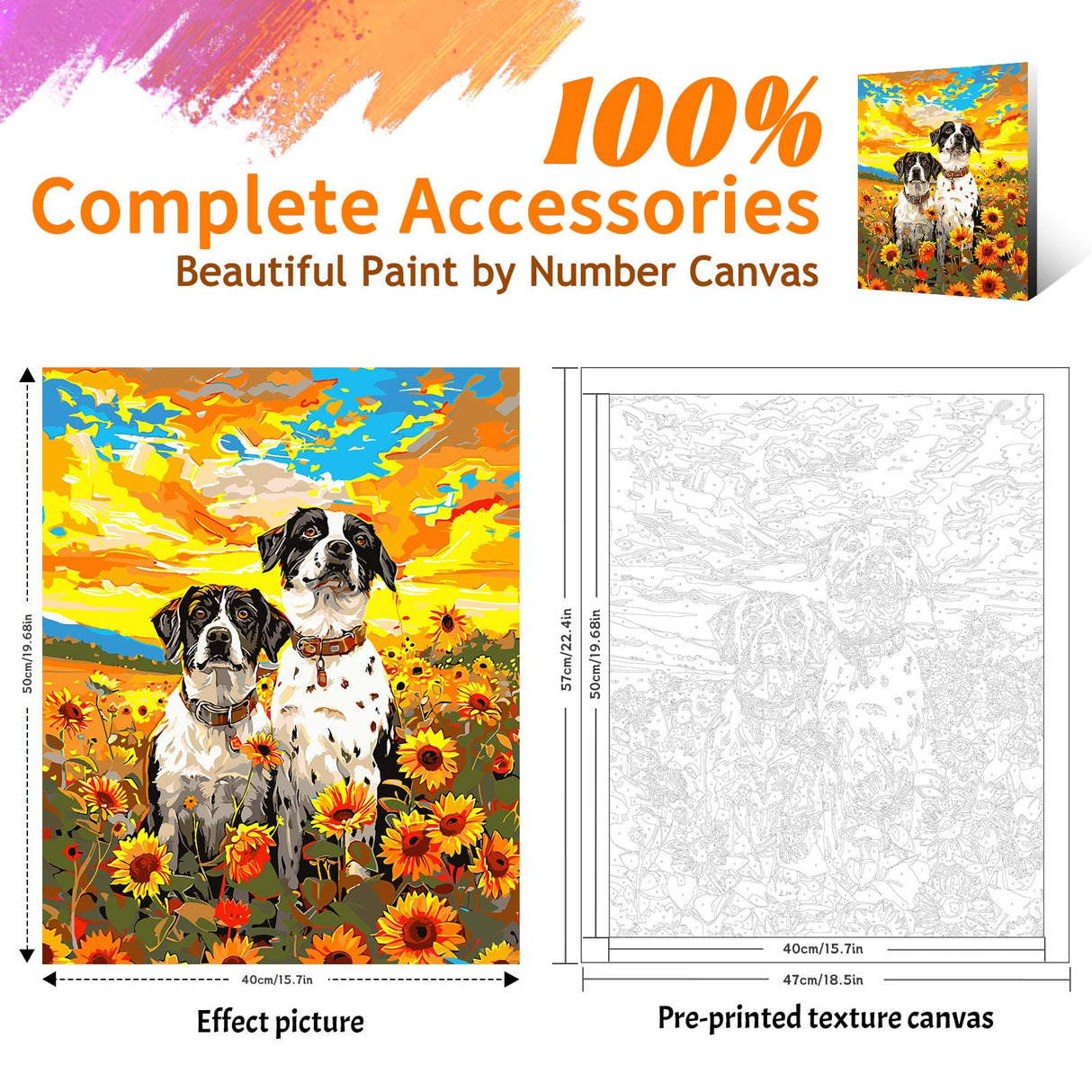 Yunnuo Dog Paint by Numbers Kit for Adults Beginners,Sunflower Acrylic Adult Paint by Number Kits on Canvas, Animals and Sunset Digital Oil Painting by Numbers for Home Decor Gifts 16"x20" Yunnuo