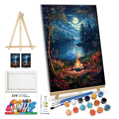 JOOZ Landscape Paint by Numbers Kit for Adults Beginner with Easel Moon Paint by Number on Canvas with Frame DIY Acrylic Painting for Ideal Gift Home Wall Decor 7.87x11.81 Inch