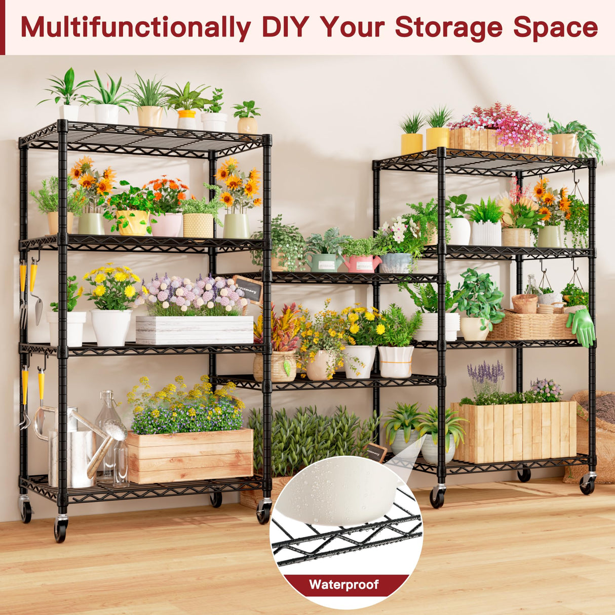 PrimeZone Wire Shelving Unit with Wheels, 5 Tier Adjustable NSF Certified Heavy Duty Metal Storage Shelves, Pantry Organizer Rack Rolling Kitchen Shelf for Closet Garage, 24" W x 18" D x 75" H, Black PrimeZone