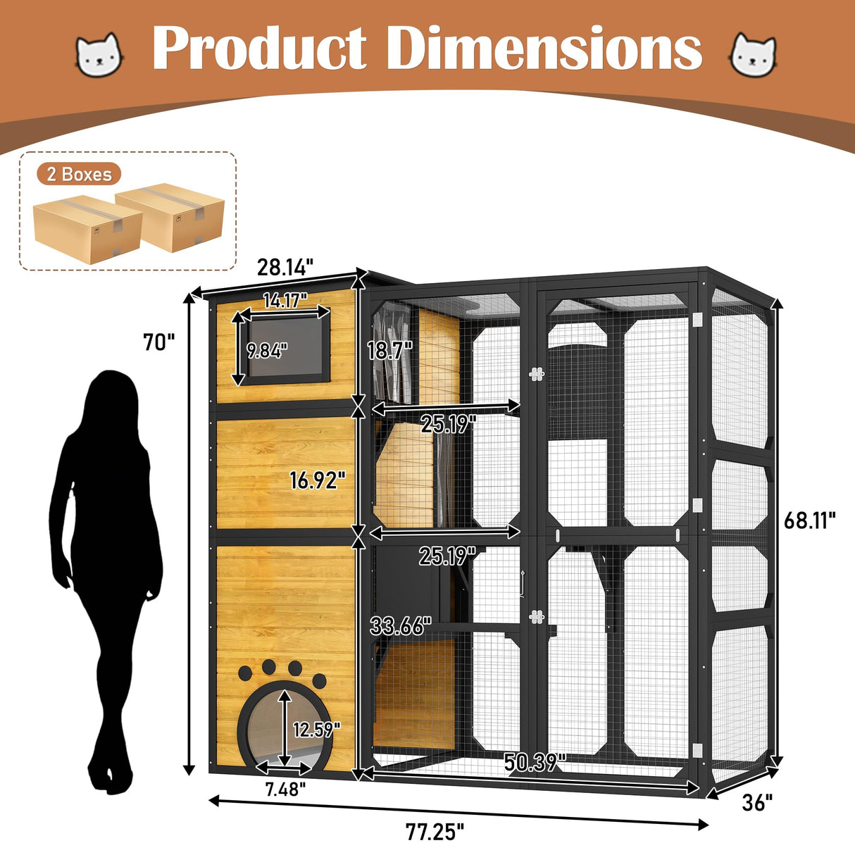 Merax Large Cat Catio 4 Tiers Cat Enclosure for Outdoor, Cat House Weatherproof Attached to Window for Multiple Cats with Platforms and Resting Rooms, Brown Merax