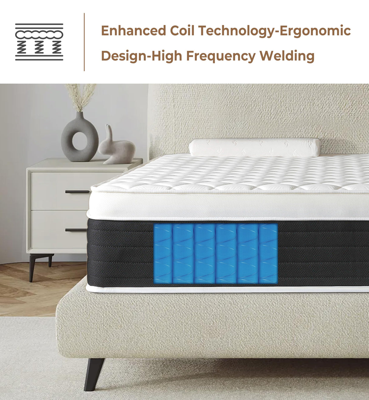 elitspace Full Mattresses,Hybrid 12 Inch Full Mattress,Memory Foam Mattress in a Box,Individually Pocket Spring for Pain Relief,Full Size Black&White Mattress,Pressure Relief. elitspace