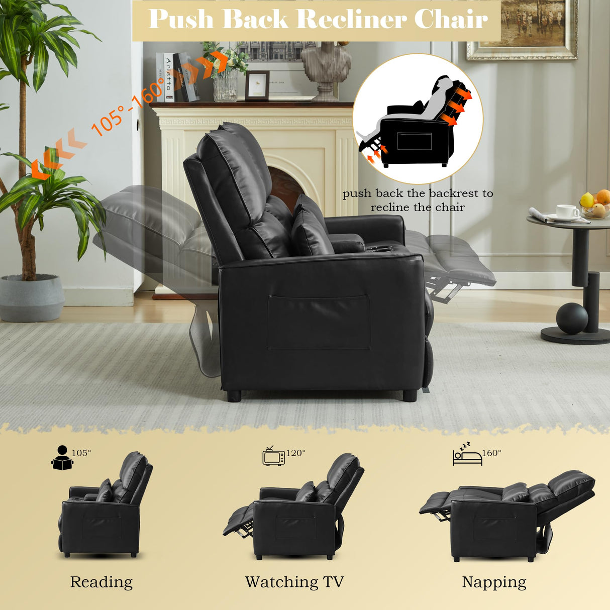 DRMBOOK 52'' RV Loveseat Recliner Sofa, Faux Leather Double Camper Couch 2 Seater Recliner, Home Movie Theater Seating Chair, 2 Person Push Back Recliners for Living Room, Black DRMBOOK