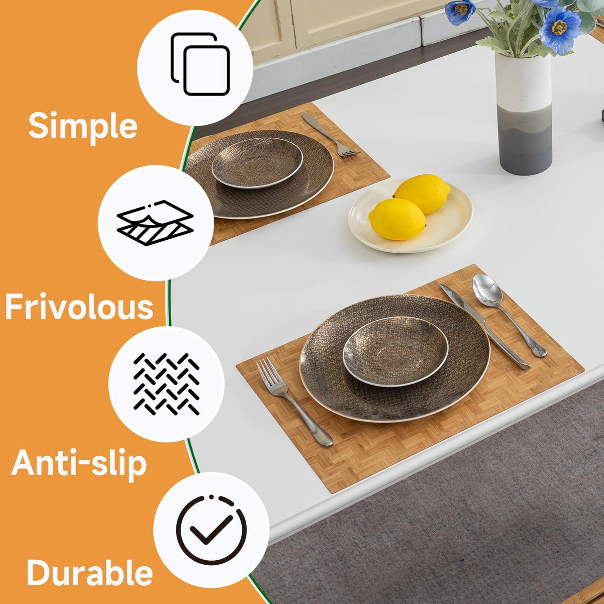 Placemat Bamboo placemat Non-Slip placemat Table mat Insulated Non-Slip mat Wine Glass and Wine Bottle mat WYRXFF