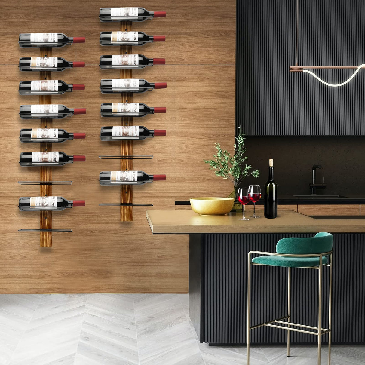 Feemiyo Wall-Mounted Wine Rack - Pine Wood Holder for 12 Bottles - Display for Kitchen, Dining Room, Bar Feemiyo