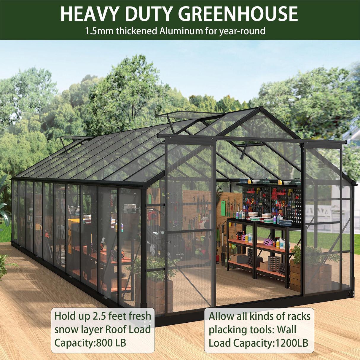 Polycarbonate Greenhouses, 8x20 FT Green Houses for Outside with 4 Adjustable Roof Vents, Walk-in Aluminum Frame Greenhouse with Sliding Doors for Backyard Garden (8x20FT) Pipleo