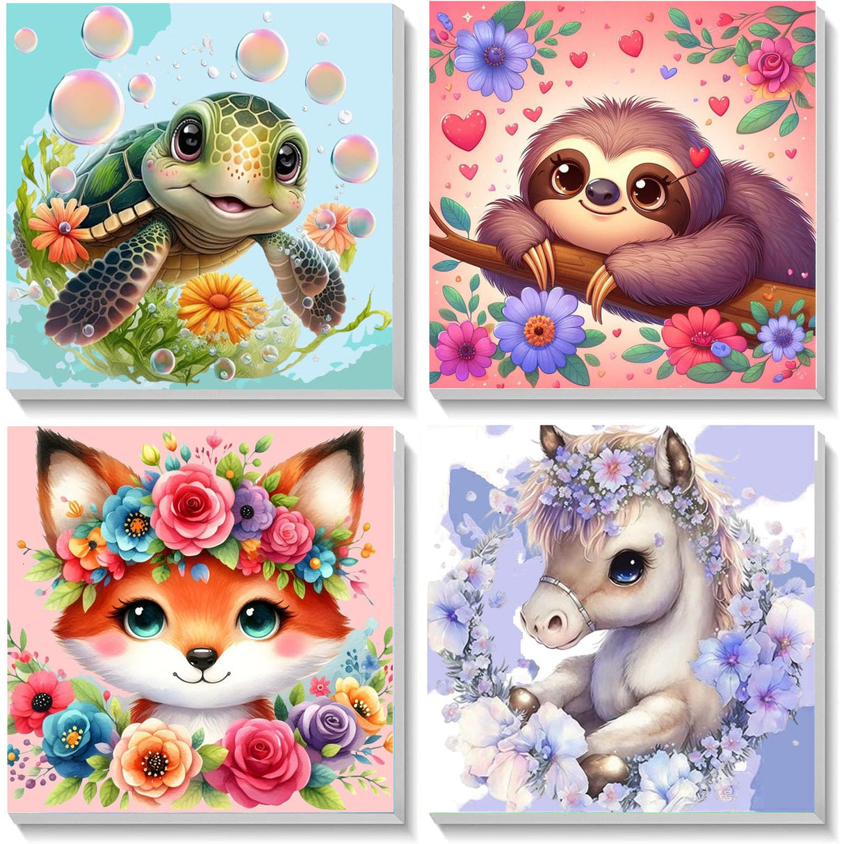 4 Pack Animal Paint by Number for Kids with Wooden Frame, Paint by Numbers for Kids Animals Ages 4-8-12, Easy Sloth Fox Sea Turtle Horse DIY Acrylic Oil Painting Kits for Home Wall Decor (8X8 inch) xackcme