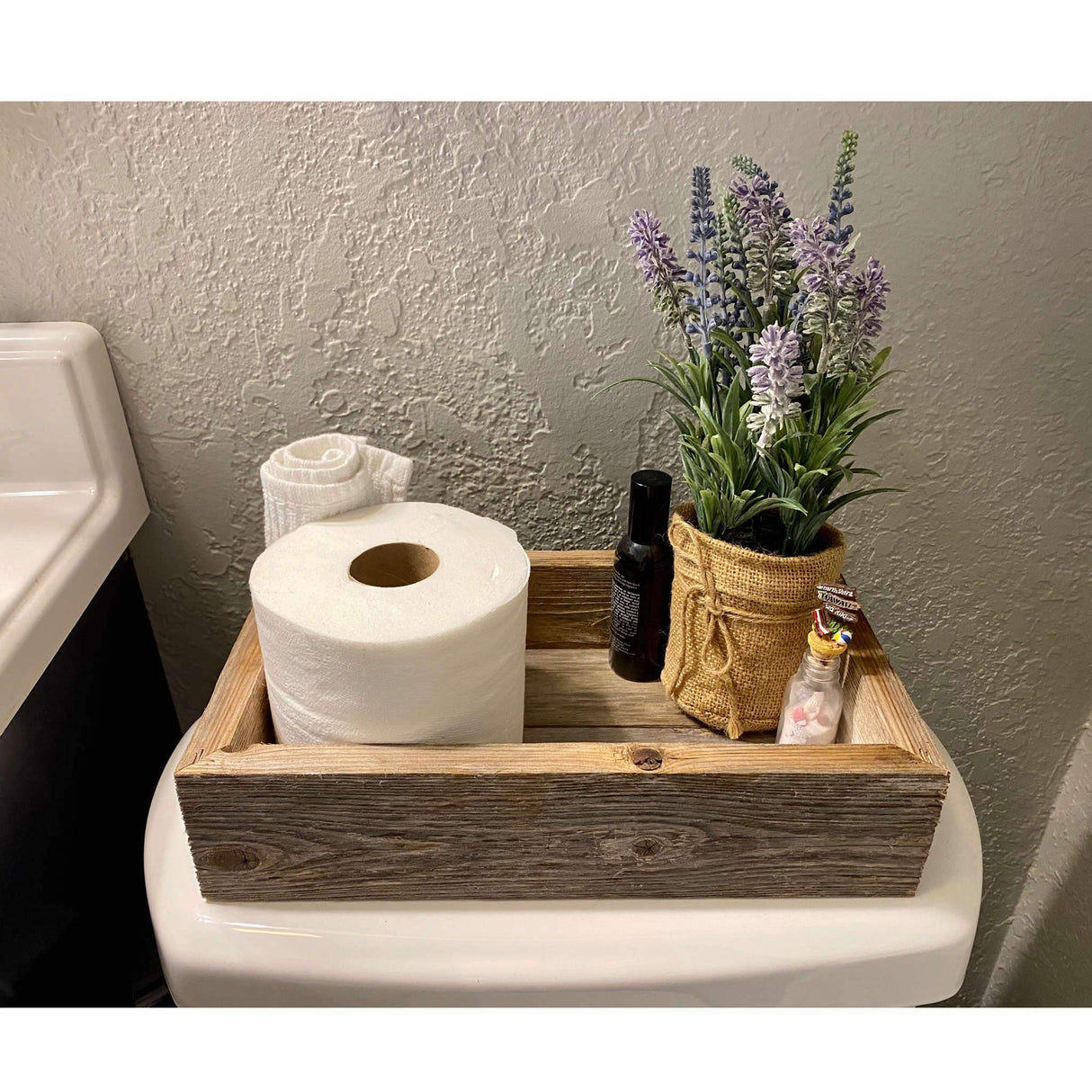 BarnwoodUSA Reclaimed Wood Bathroom Décor Box | Rustic | Toilet Paper Holder | Decorative Storage Box | Succulent Planter | Rustic | Kitchen | Table | Natural Weathered Gray | 15 1/2-inch Wide BarnwoodUSA LLC