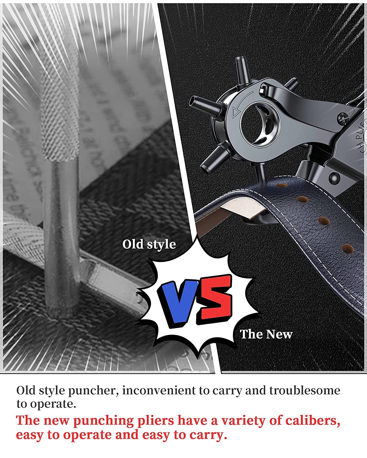 Leather Hole Punch, Belt Hole Puncher for Leather, Revolving Punch Plier Kit, Leathers Puncher Plier for Belts, Watches, Handbags, Punch Tool Diameter: 4.5/4 /3.5/3/2.5/2mm. WDDBHSKN