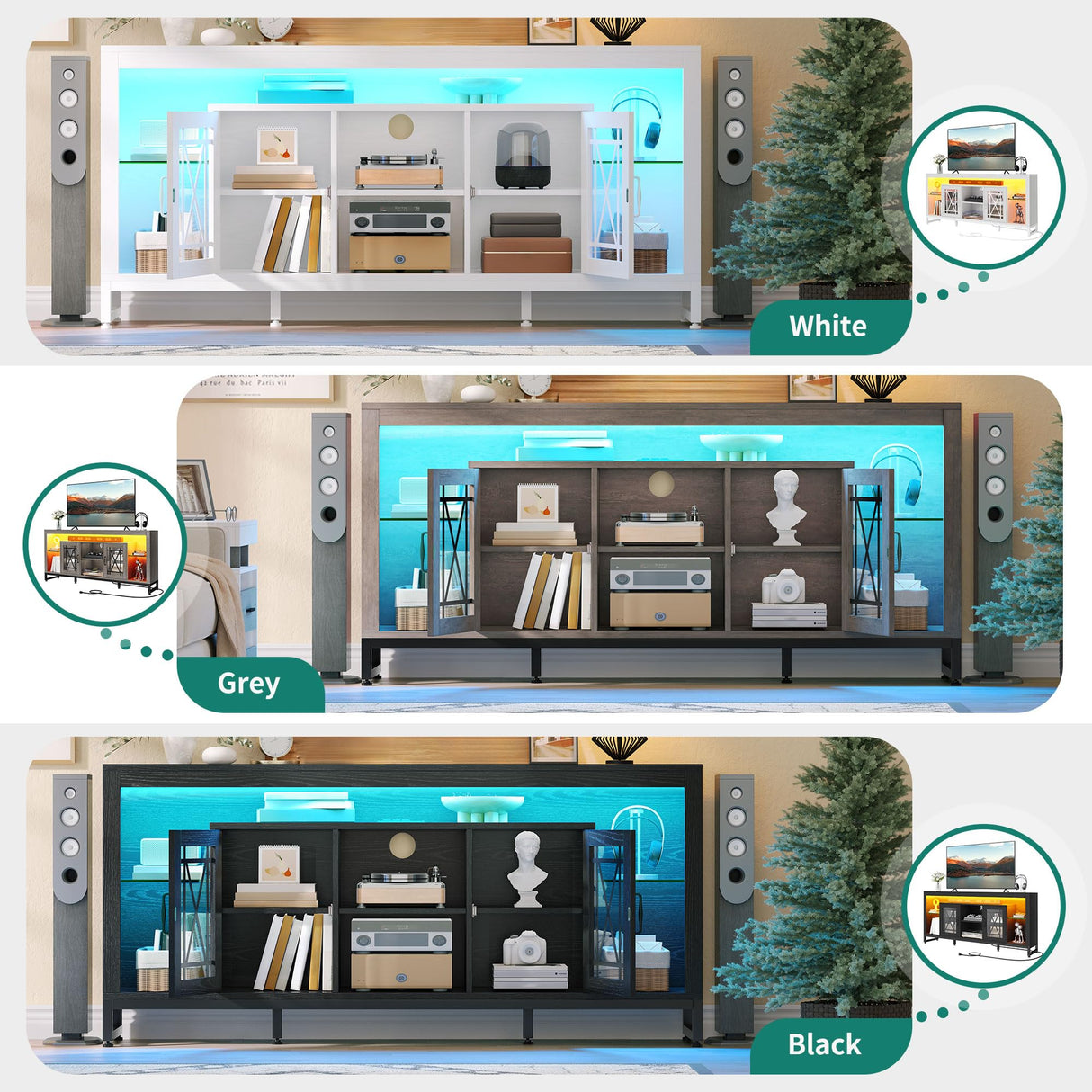 YITAHOME 33.5'' Tall TV Stand for 75 inch TV, LED Entertainment Center with Storage, Grey TV Stands for Living Room with Acrylic Doors & Power Outlets, Tall TV Console Cabinet, Grey YITAHOME