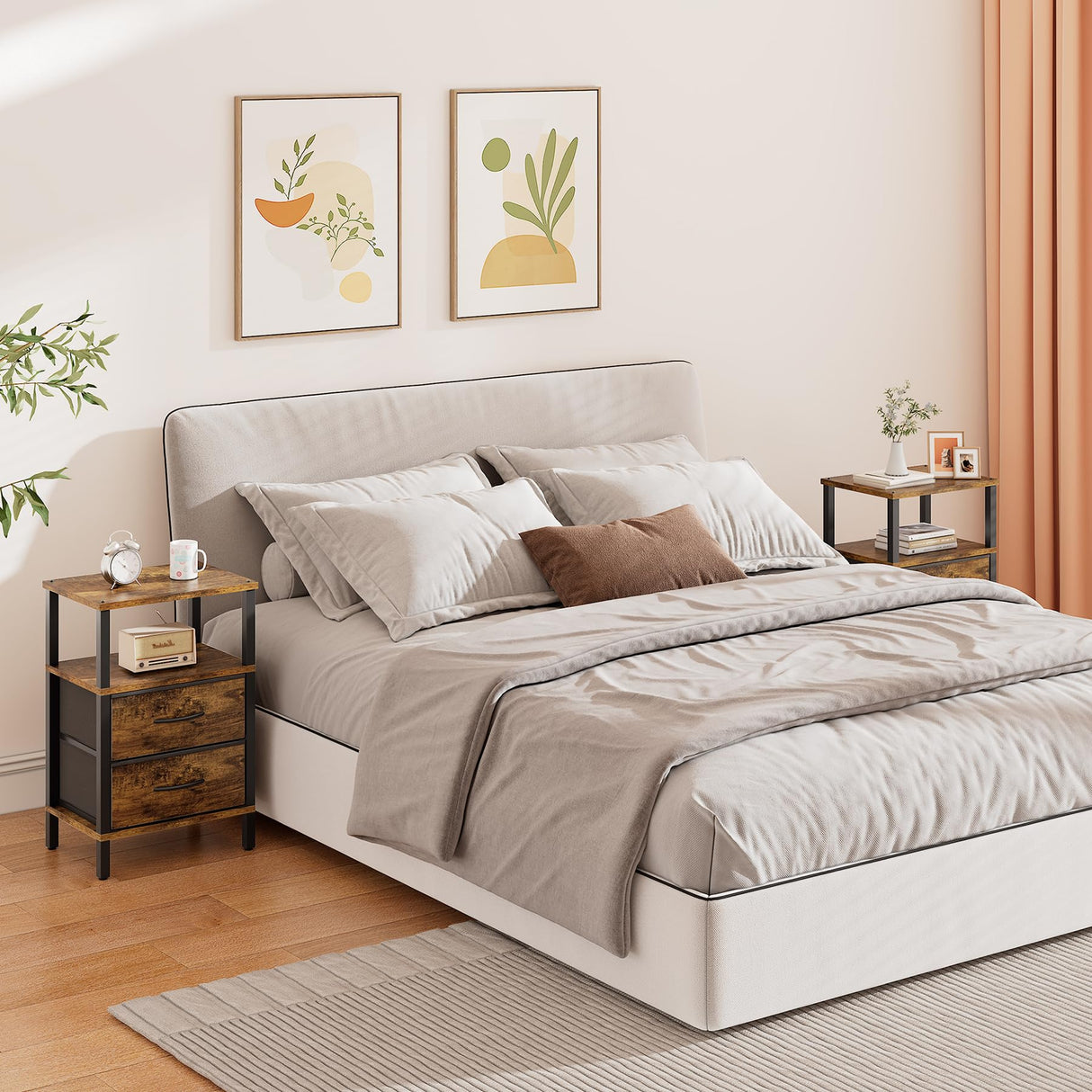 TUTOTAK End Table, Couch Side Table, Nightstand with Cloth Drawer, Set of 2, Bedside Table, Brown TB01BB066 TUTOTAK