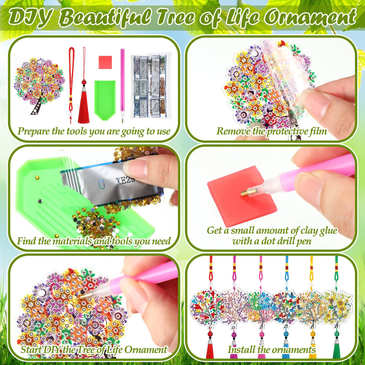 JenPen Diamond Painting Car Ornaments Diamond Art Kit for Adult Double Sided Painting Hanging Ornament Garden Decoration Crystal Gem Paint DIY Kit JenPen