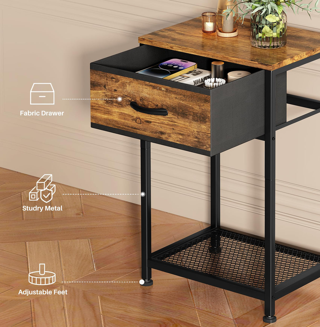 Kitstorack Night Stands Set of 2,End Tables with Drawer for Bedroom Side Table for Home, Small End Table Brown Wood Night Stand Bedroom Nightstands Bedside Table Set of 2 Bedroom Furniture Kitstorack