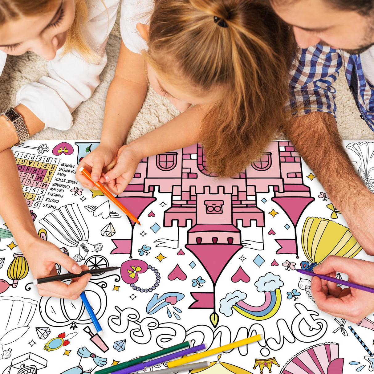 Nicime 43.3x31.5Inch Pink Princess Giant Coloring Poster with Picture, Birthday Gift Painting Poster, Art Crafts Activity Drawing Paper in School, Classroom, Home, Party for Boys, Girls, Kid Nicime