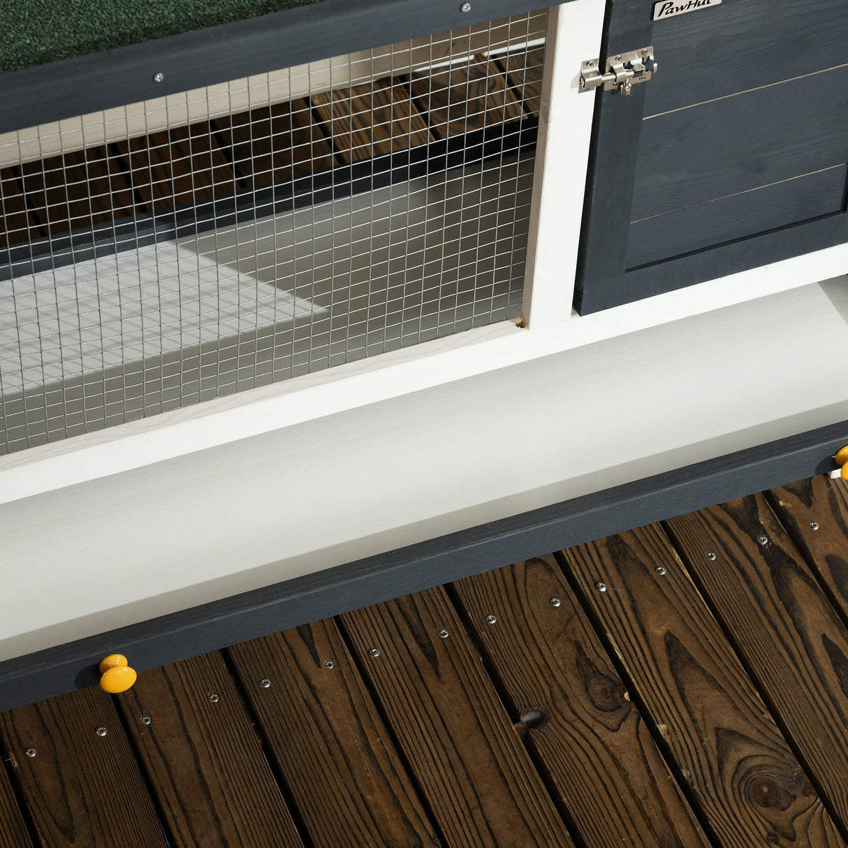 PawHut 35" Wooden Rabbit Hutch Indoor, Bunny Cage Outdoor, Guinea Pig House with Pull-Out Tray, and Openable Asphalt Roof, Black PawHut