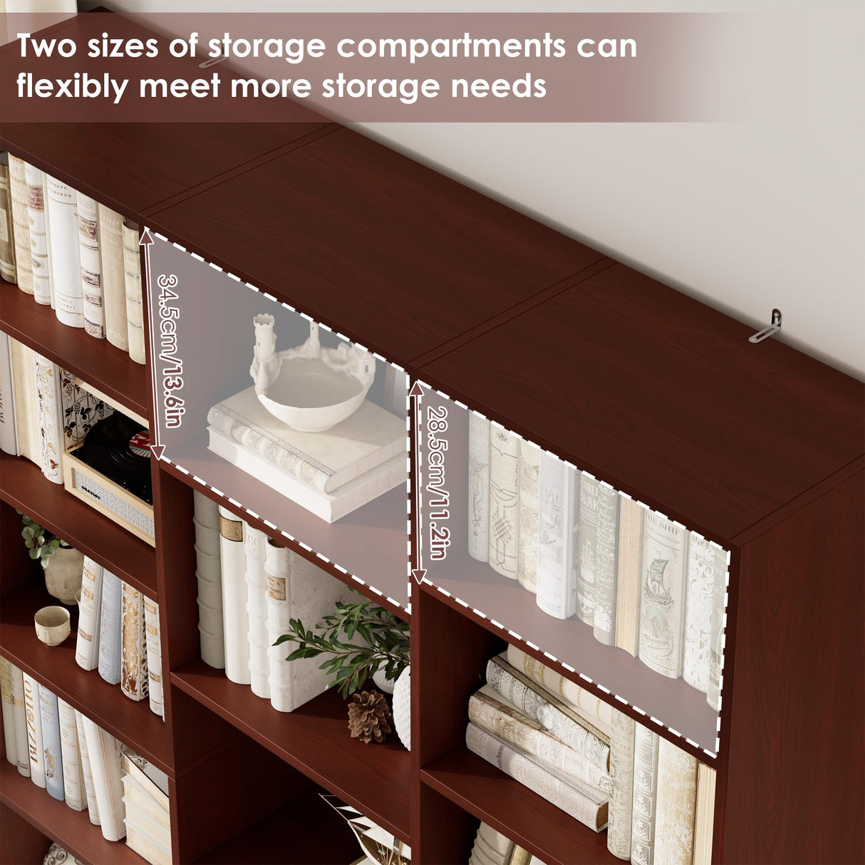 FACBOTALL Triple Wide Bookshelf, 6 Tier Large Bookshelf, Bookcase with 17 Open Display Shelves, 74'' Tall Bookcases and Bookshelves for Living Room, Home Office, Library, Cherry FACBOTALL