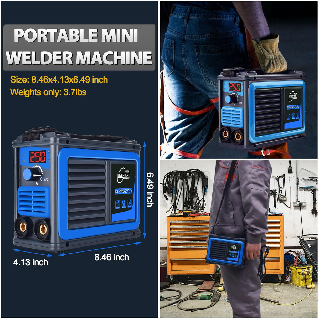 HGNVGZ Stick Welder,Portable Welder Machine 110V IGBT Digital Display LCD Upgraded MMA-250A Welding Machine,Hot Start Arc Force Anti-stick Mini Welde (Blue) HGNVGZ