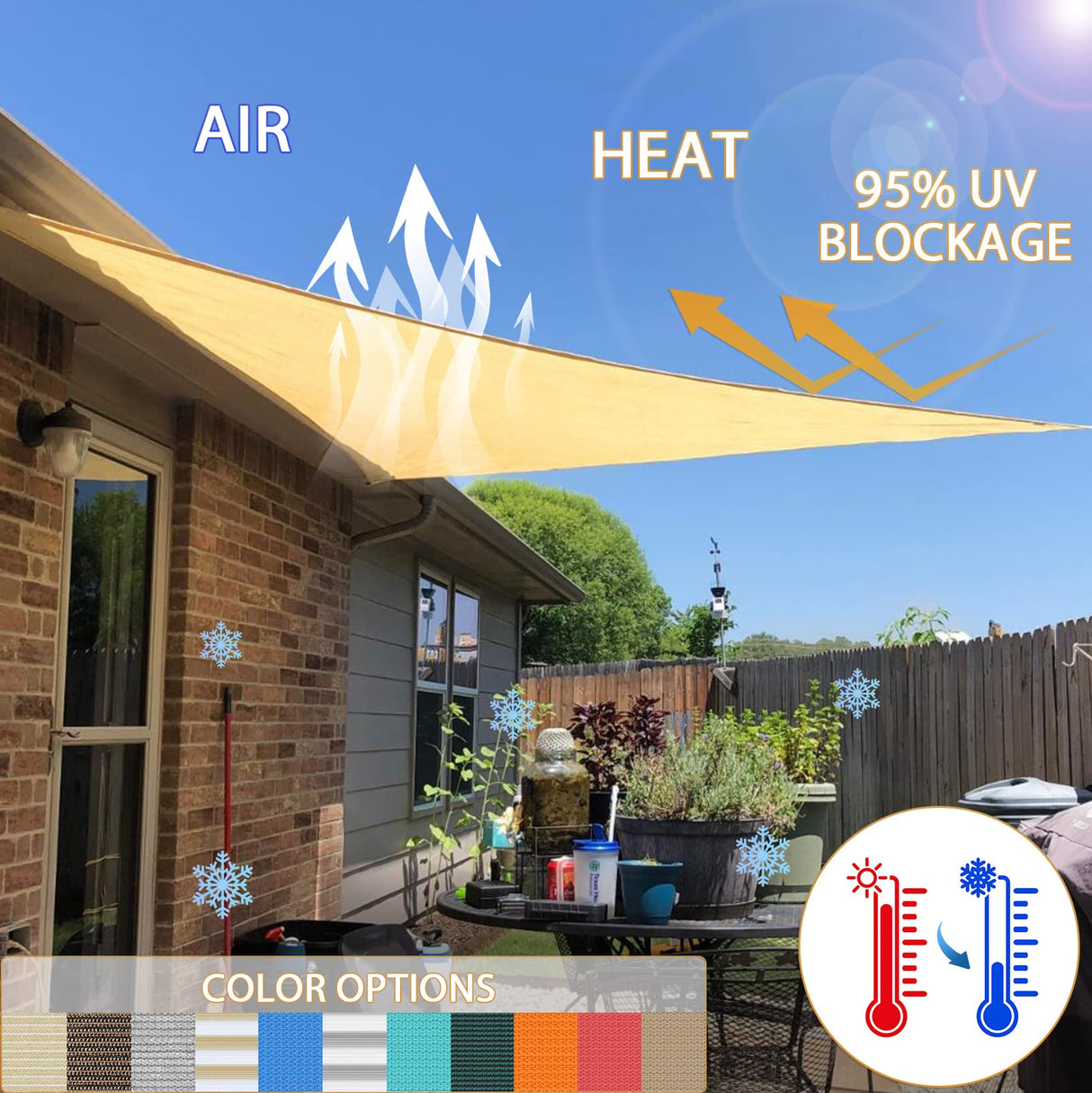 Windscreen4less 20' x 20' x 20' Sun Shade Sail Triangle Outdoor Canopy Cover UV Block for Backyard Porch Pergola Deck Garden Patio (Beige) Windscreen4less