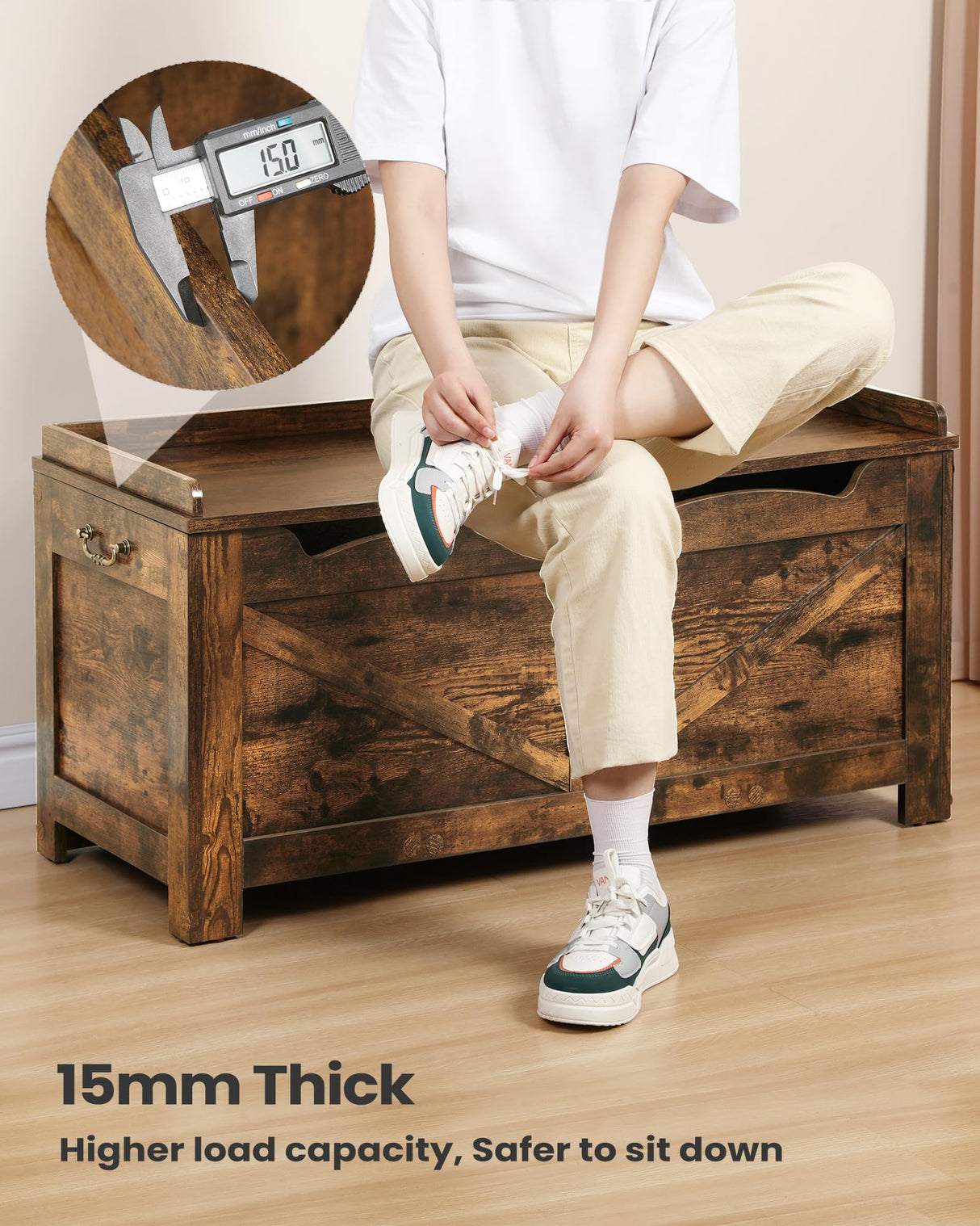 Hzuaneri 39.4" Storage Bench, Storage Chest, Lift-Top Storage Trunk with 2 Safety Hinges, Wooden Storage Box Chest Organizer for Bedroom, Entryway, Living Room, Rustic Brown SB04501X Hzuaneri