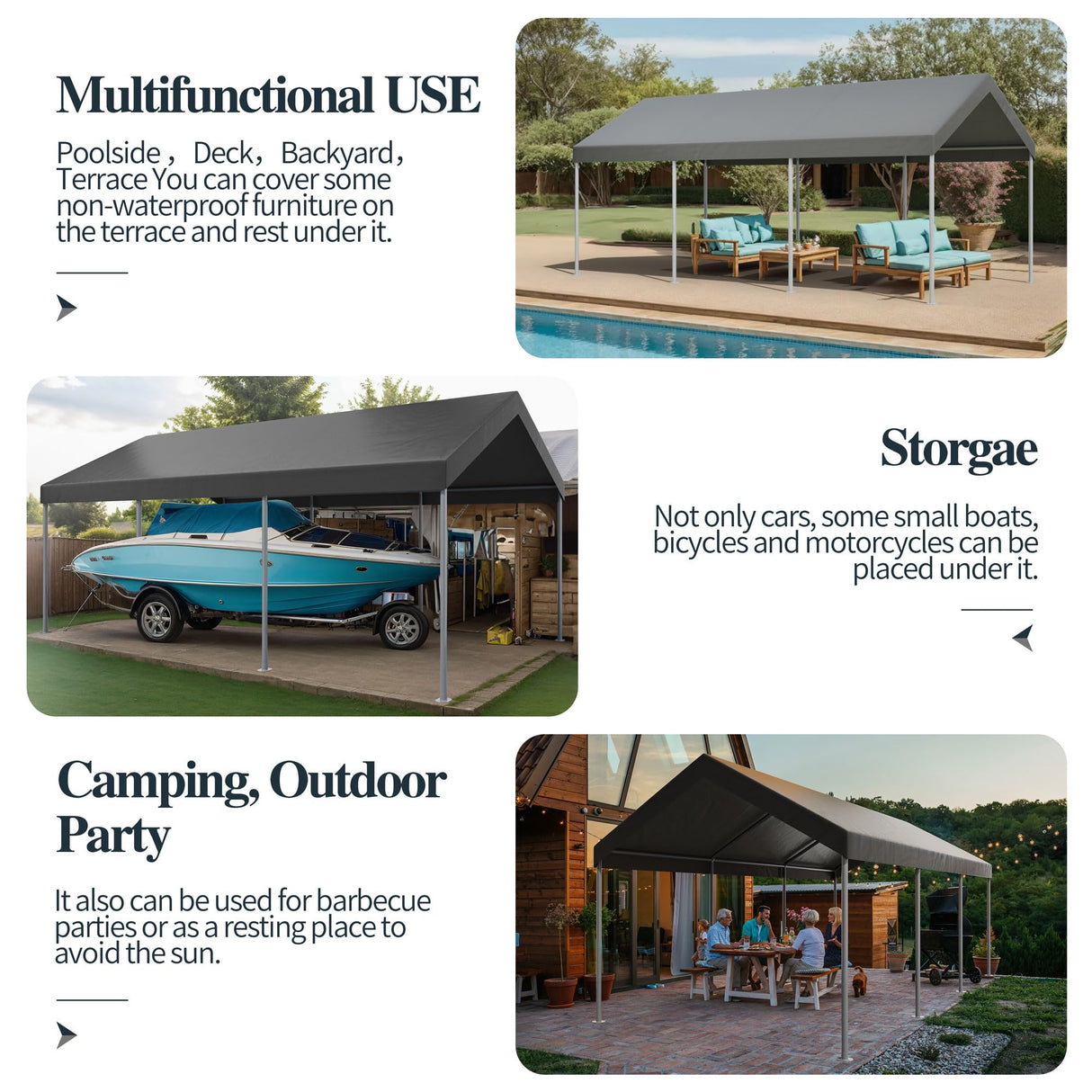 Shintenchi 10x20ft Heavy Duty Carport with UV Resistant Canopy, Powder-Coated Steel Frame, Easy to Assemble Portable Garage, Stable Carport for Car, Bike, Camp, Outdoor Storage (Grey) Shintenchi