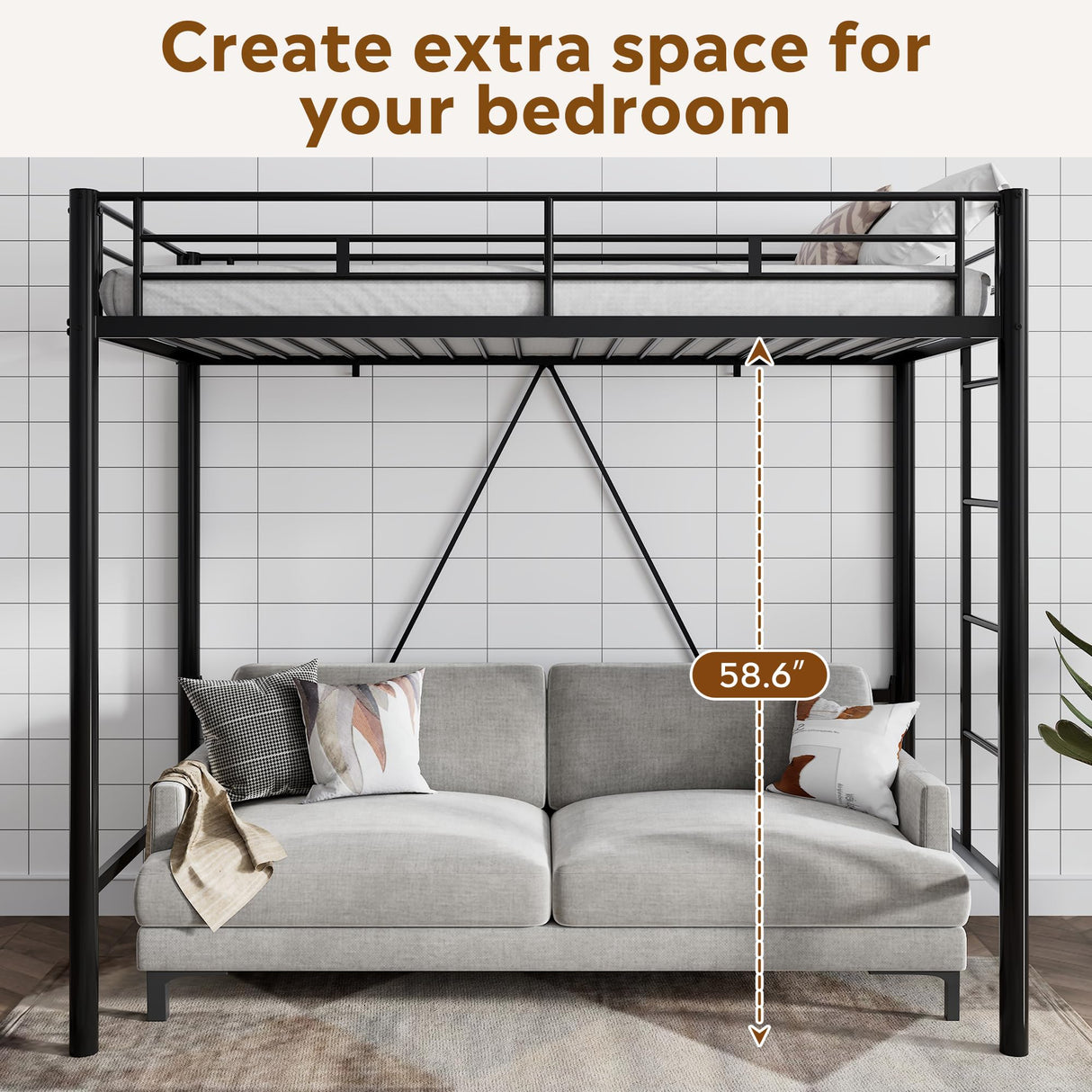 WLIVE Loft Bed Twin Size, Heavy Duty Metal Loft Bed with Safety Guard & Ladder, Noise Free, No Box Spring Needed, Black WLIVE