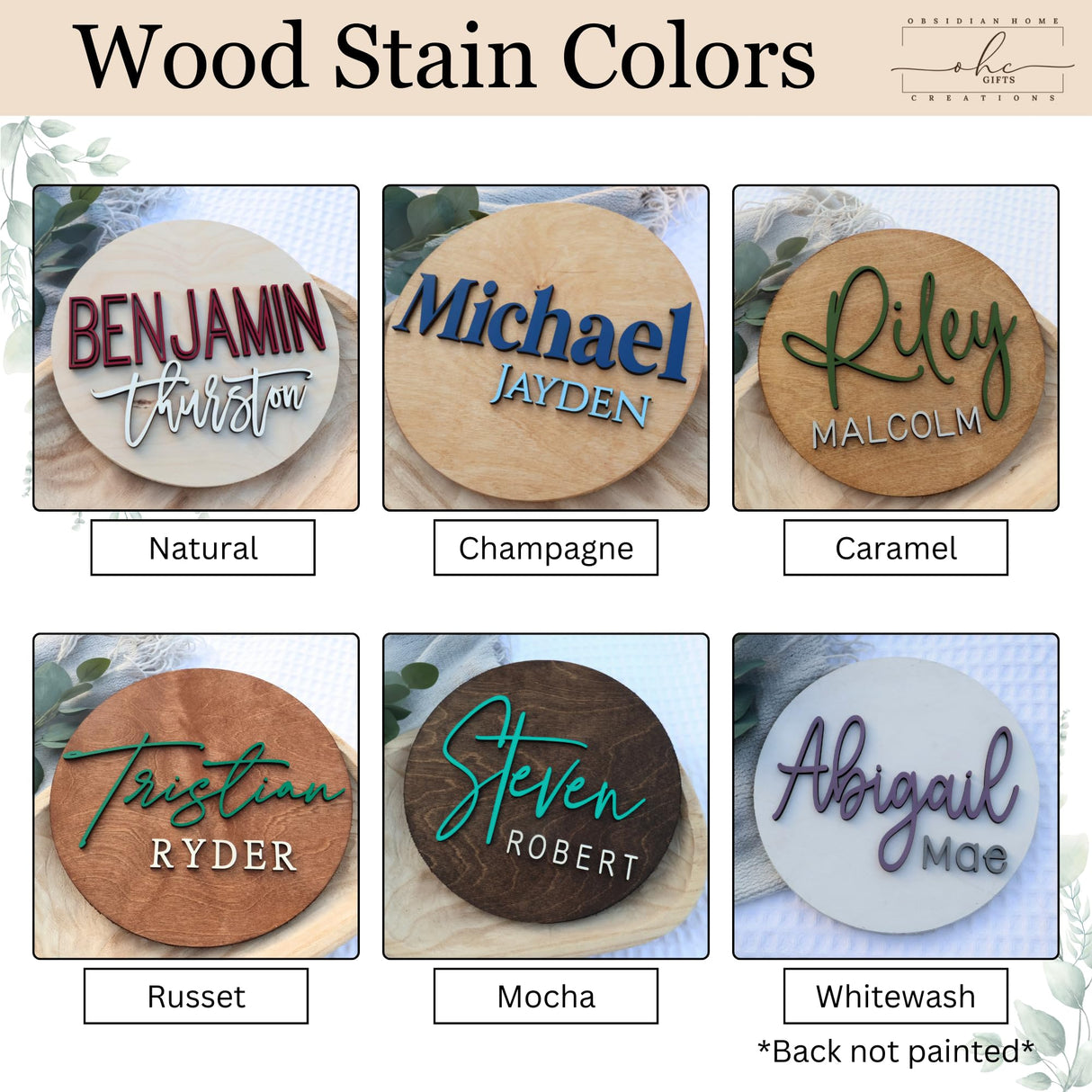 Custom Round Nusery Name Sign, Personalized 3D Baby Name Announcement Sign, Personalized Wooden Wall Plaque, 3D Wall Art for Children & Kids Rooms, Family Name Signs, 30 Colors (Design 9) Obsidian Home Creations