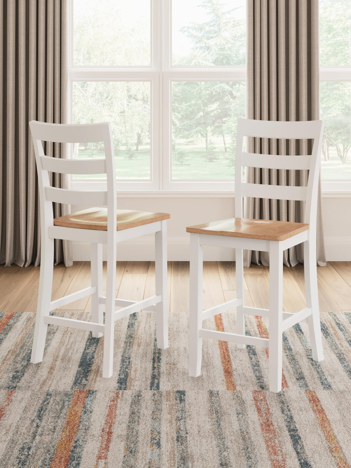 Signature Design by Ashley Gesthaven Solid Wood Frame Counter Height Barstool, Set of 2, White/Natural Signature Design by Ashley